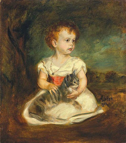 Franz von Lenbach Portrait of a little girl with cat